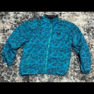 Size L Reebok Mens Teal Black Leaf Leaves All Over Print‎ Windbreaker Jacket